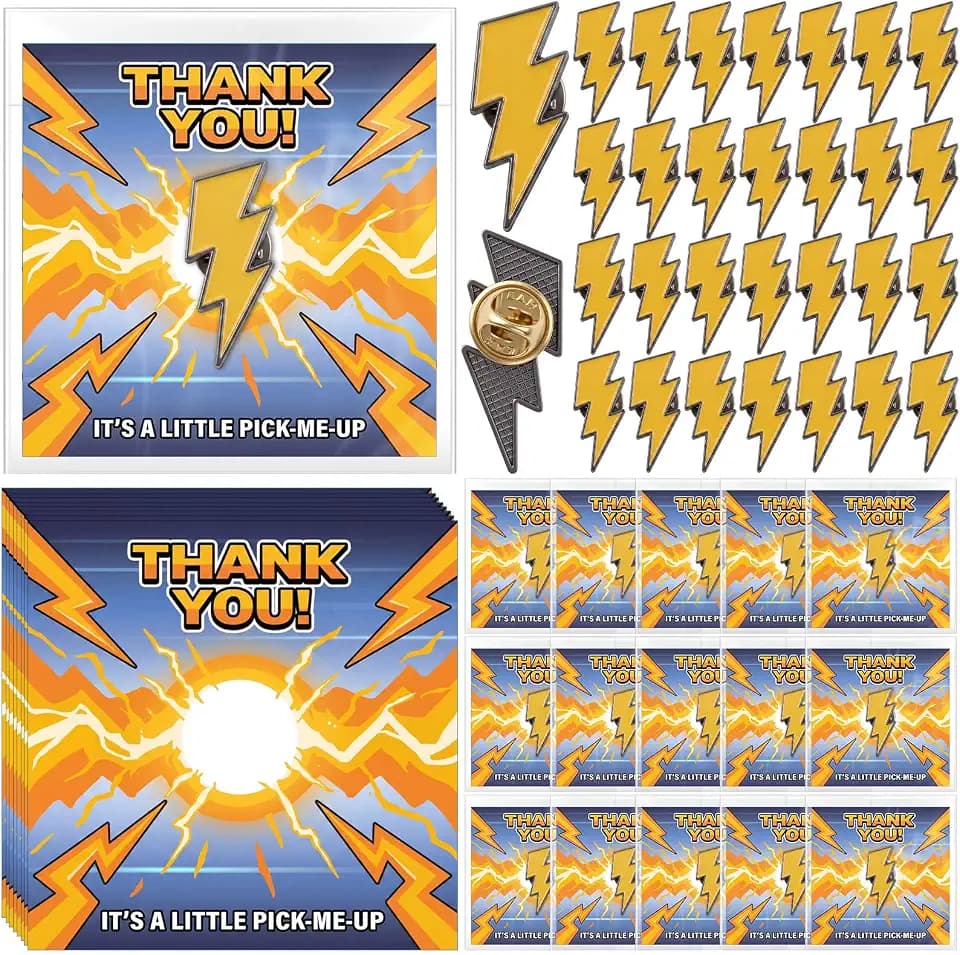 25 Sets Thank You Gift Bulk Lightning Bolt Enamel Pins with Thank You Anime Thunder Symbol Lapel Badge Bulk for Employee Coworker Colleagues Classmate Appreciation
