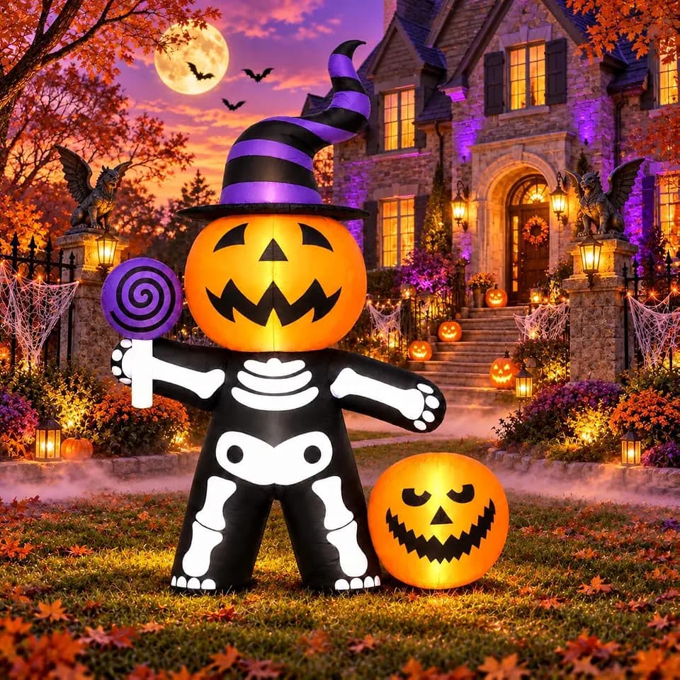 Halloween Inflatables Pumpkin Outdoor Decorations, 5.6 FT Pumpkin Skeleton Blow Up Yard Decor with Built-in LED Lights Halloween Blow up Inflatables for Lawn, Garden, Trick or Treat Holiday Party