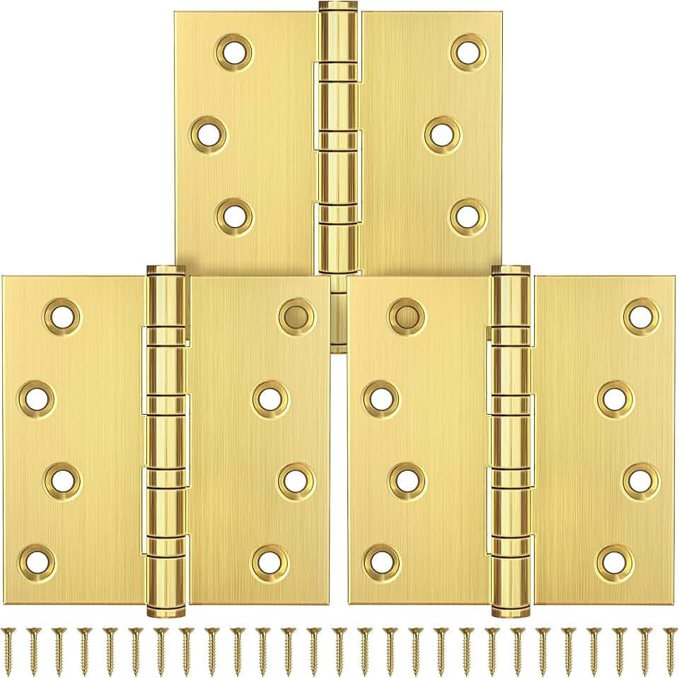 KOLET Ball Bearing Door Hinges, 4 x 4 Inches, Brushed Gold, 3 Pack