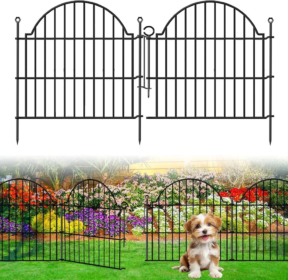 5 Panels No Dig Decorative Small Garden Fence with Gate, 24in (H) x10ft(L)