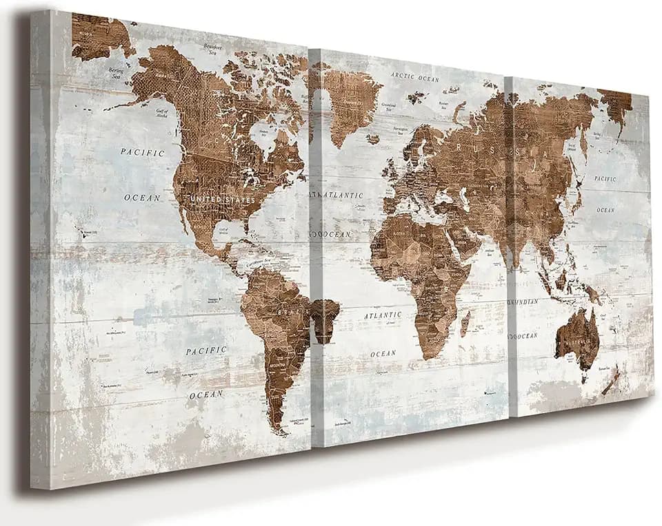 Office Wall Art Canvas World Map Motivational Living Room Pictures