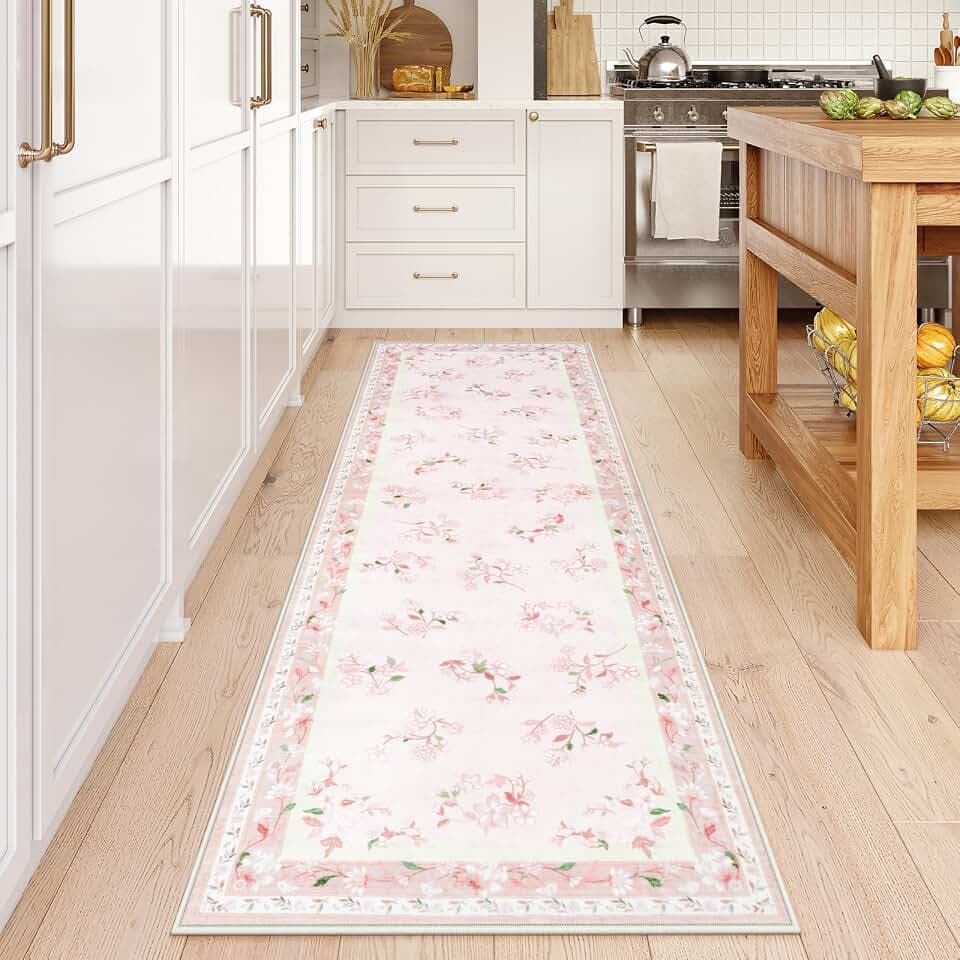 LIVEBOX 2x6 Pink Washable Runner Rug, Non Slip Soft Rug Runner for Bathroom