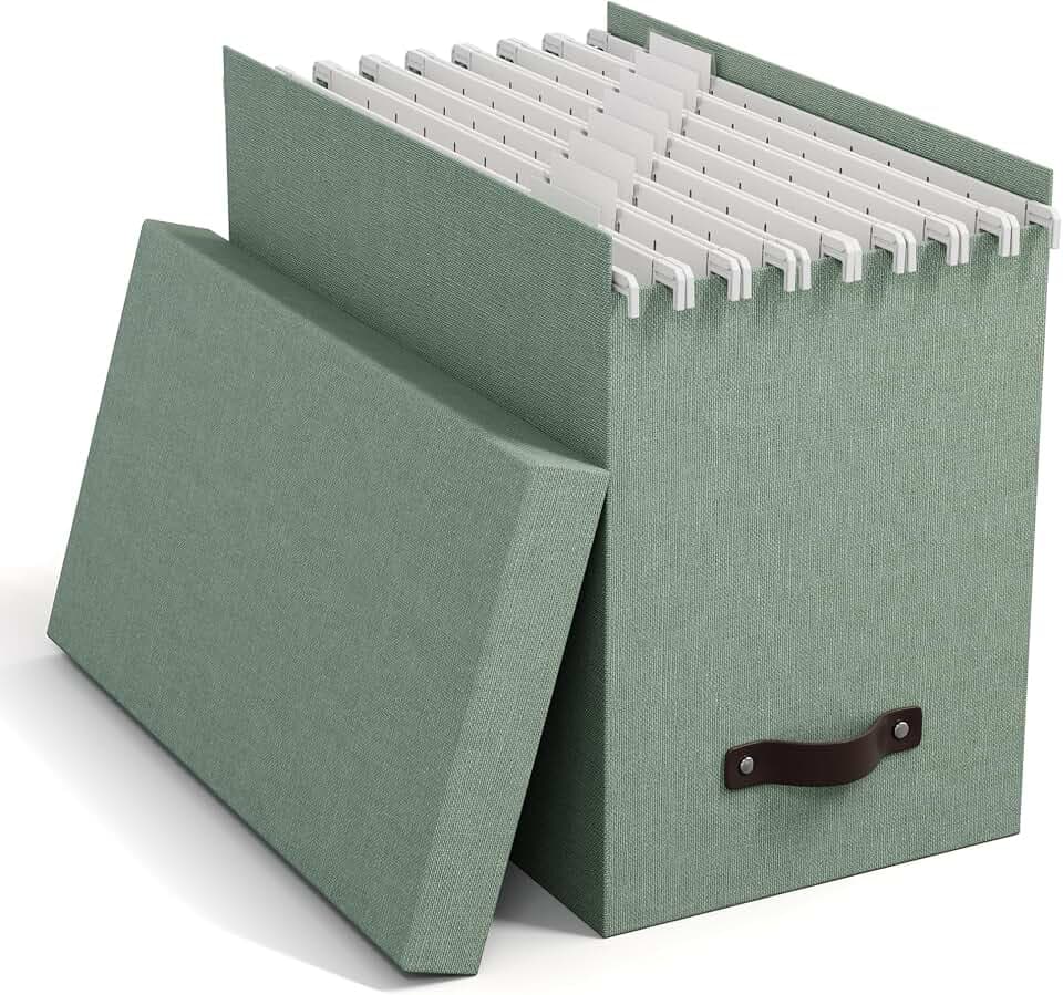 BIGSO JOHAN Hängeregisterbox A4 – Hängemappenbox mit Deckel und Griff – Schreibtischablage für Hängemappen & Dokumente – Aufbewahrungsbox aus recycelter Faserplatte und Papier – mintgrün
