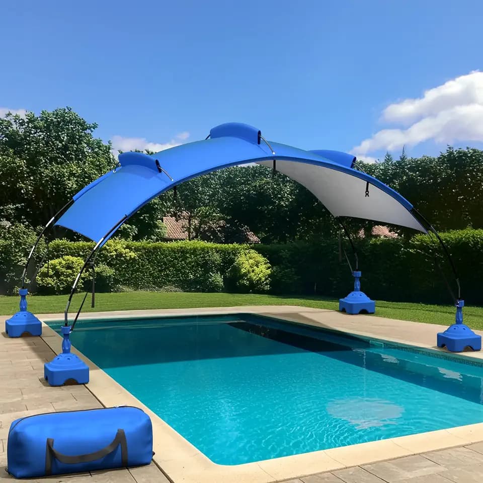 Uthfy 18'x9' Floating Pool Canopy Sun Shade Shelter UV Protection Waterproof with Sand Bags & Carry Bag for Pool Beach Backyard Lawn
