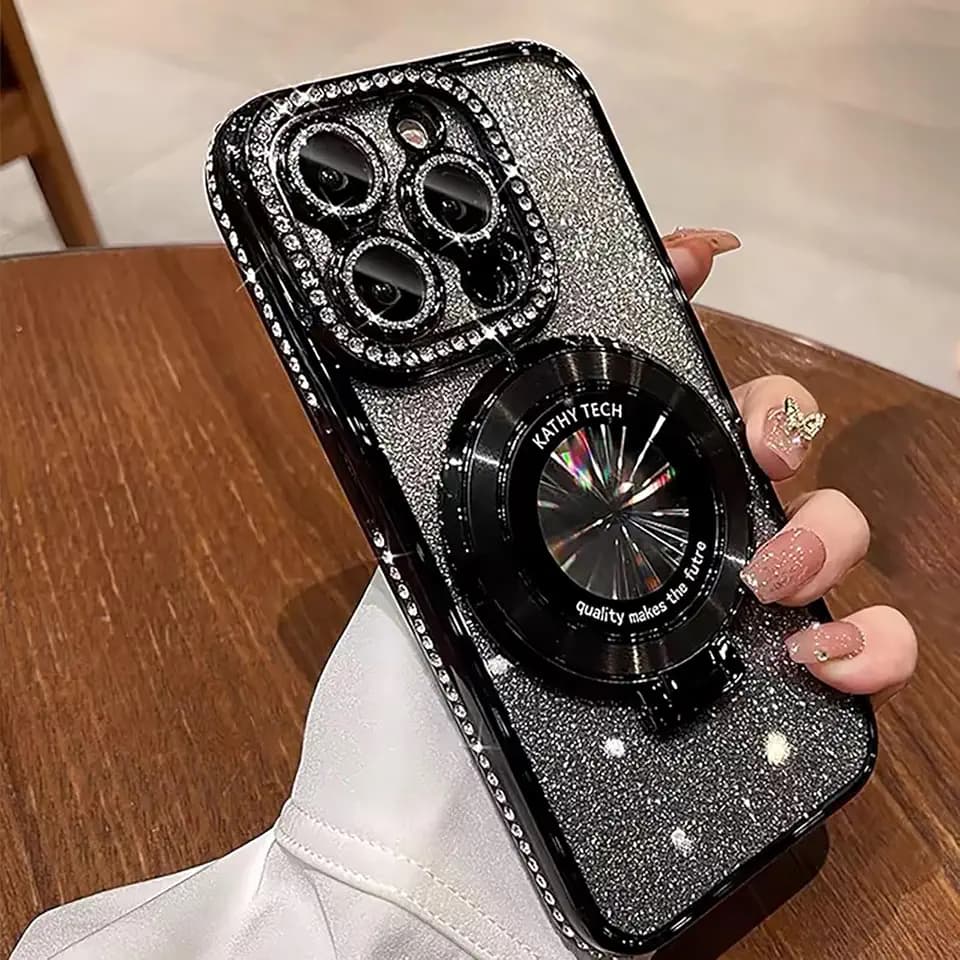 SMARTFOX Magnetic Stand Case for iPhone 16 Pro with Glitter Bling Card