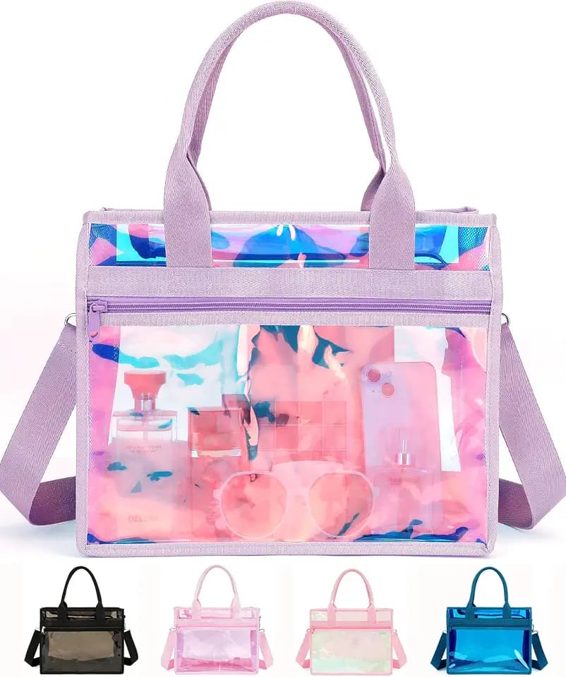 Fammart Clear Bags 12x6x12 Stadium Approved, Jelly Tote Bag for Women