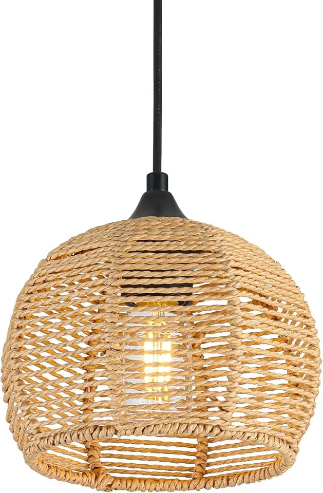Wicker Pendant Lights Kitchen Island Natural Woven Pendant Light Boho Chandelier Fixture Dome Rustic Farmhouse Pendant Lights Rattan Light Fixture for Dining Room Kitchen Island