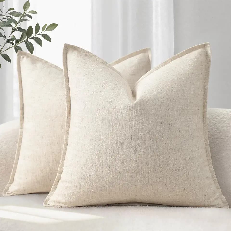 YCOLL Kissenbezug 60x60 2er Set Gemütliche Weiche Natur-Leinen Kissenhüllen Einfarbige Sofakissen Moderne Kissenbezüge mit Kante Dekokissen für Couch, Bett Wohnzimmer Beige