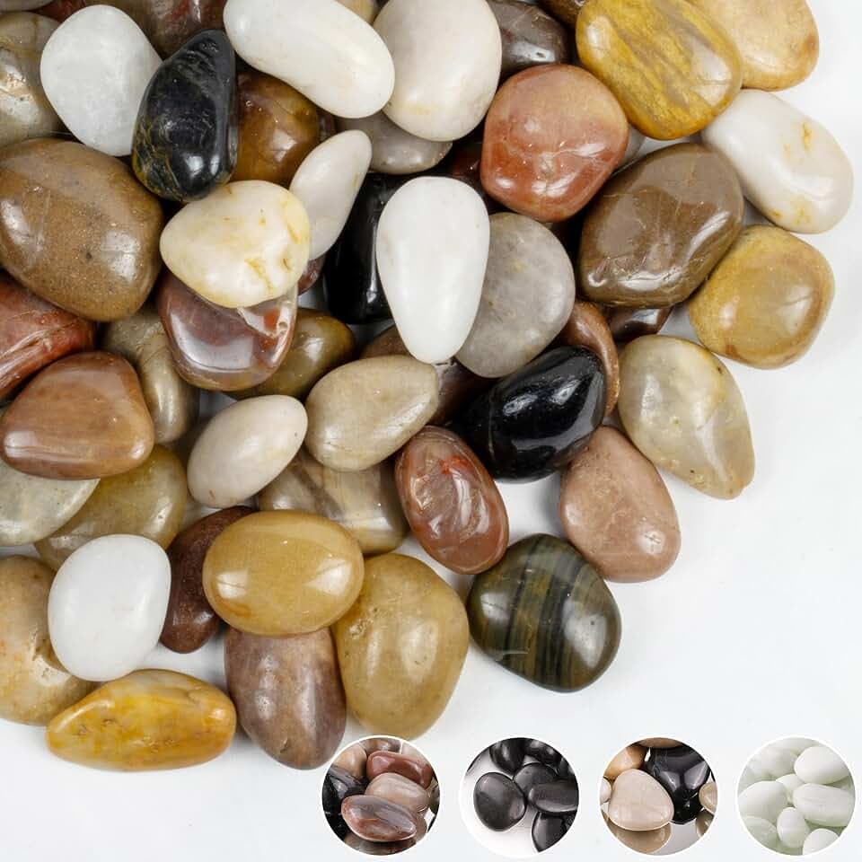 Pebbles for Plants 10lbs, 1-2Inch Mixed Color Natural River Rocks for Aquarium, High Polished Decorative Stones for Vase Filler Fish Tank Landscaping Garden