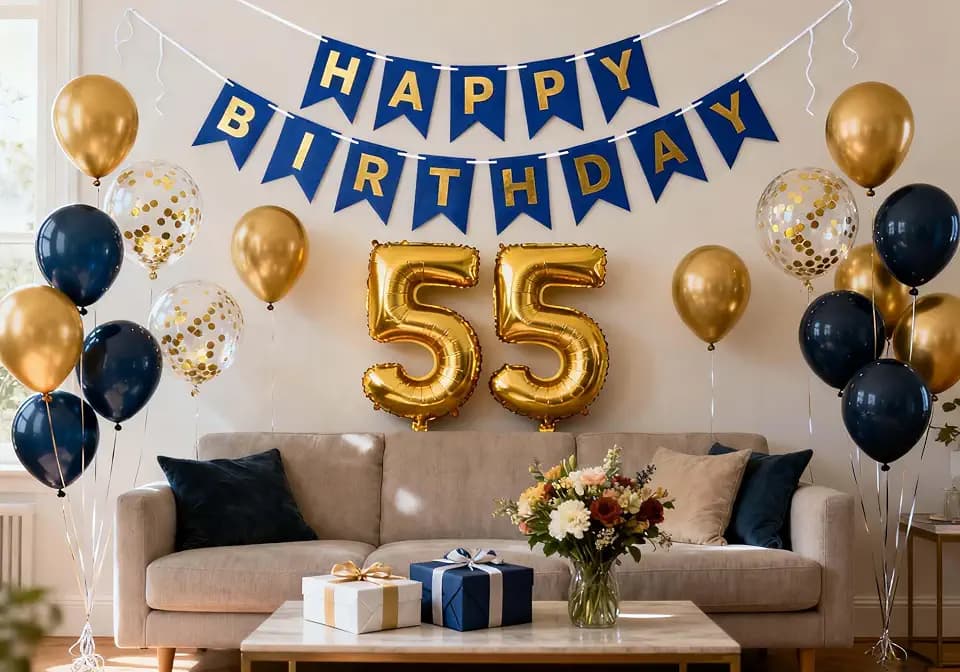 Luftballon 55. Geburtstag Deko, Marineblau-Gold Folienballon Zahl 55 Party Dekorationen, 55. Geburtstagsdeko mit Geburtstag Banner Konfettiballons für Cheers to 55 Jahre alt Männer Frauen (55.)