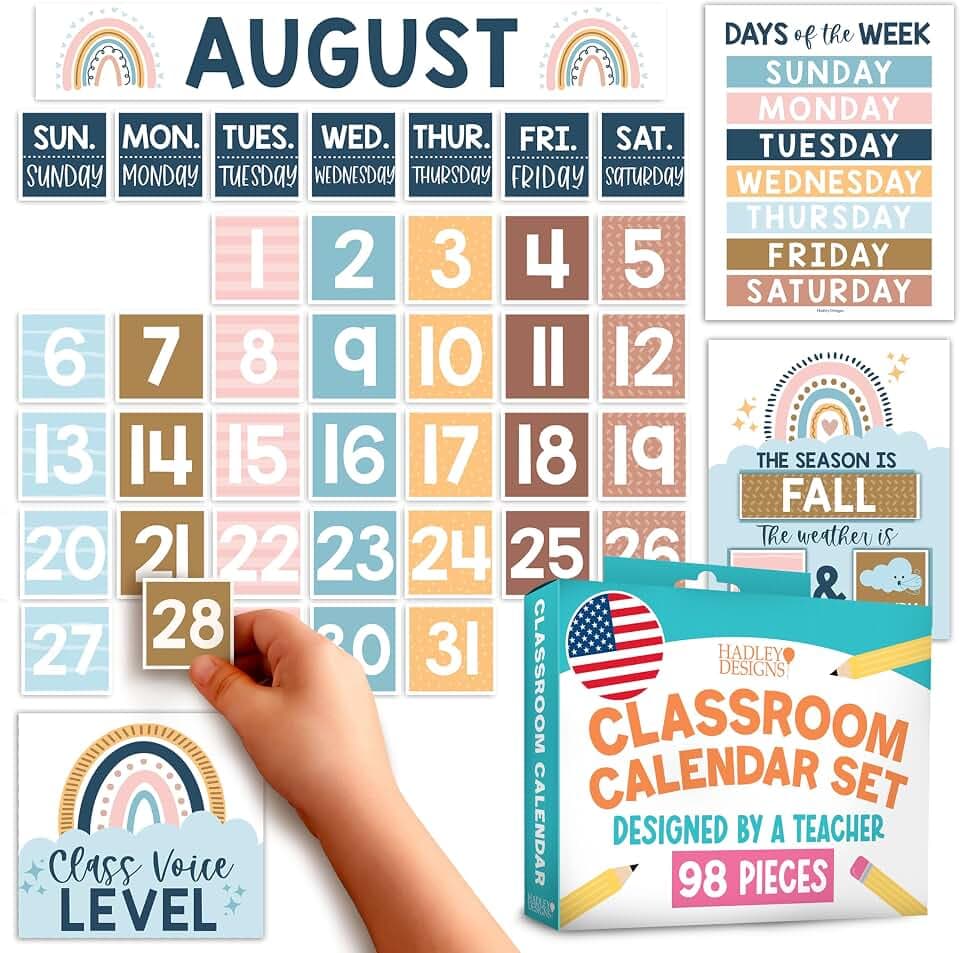 Classroom Calendar Set Bulletin Board Decorations, 98pc School Calendar Set