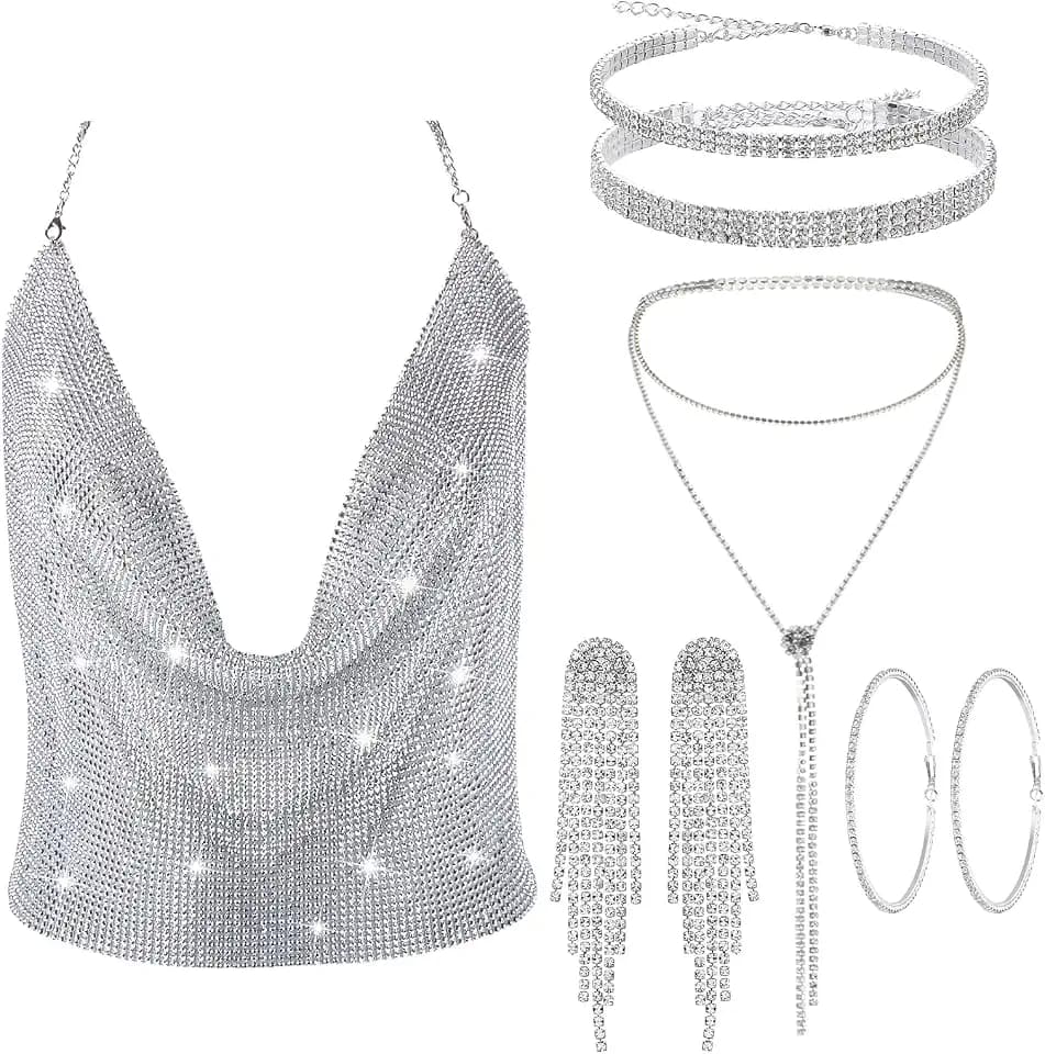 Chicingyou 6 Pcs Rhinestone Tops Jewelry Set for Women