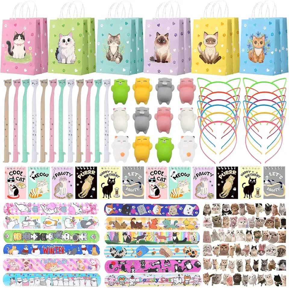 Cat Party Favors, Cute 132 Pcs Cat Themed Birthday Party Decorations