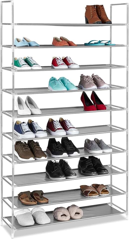 Relaxdays Schuhregal Stoff, HBT: 175,5x100x29 cm, für 50 Paar Schuhe, grau