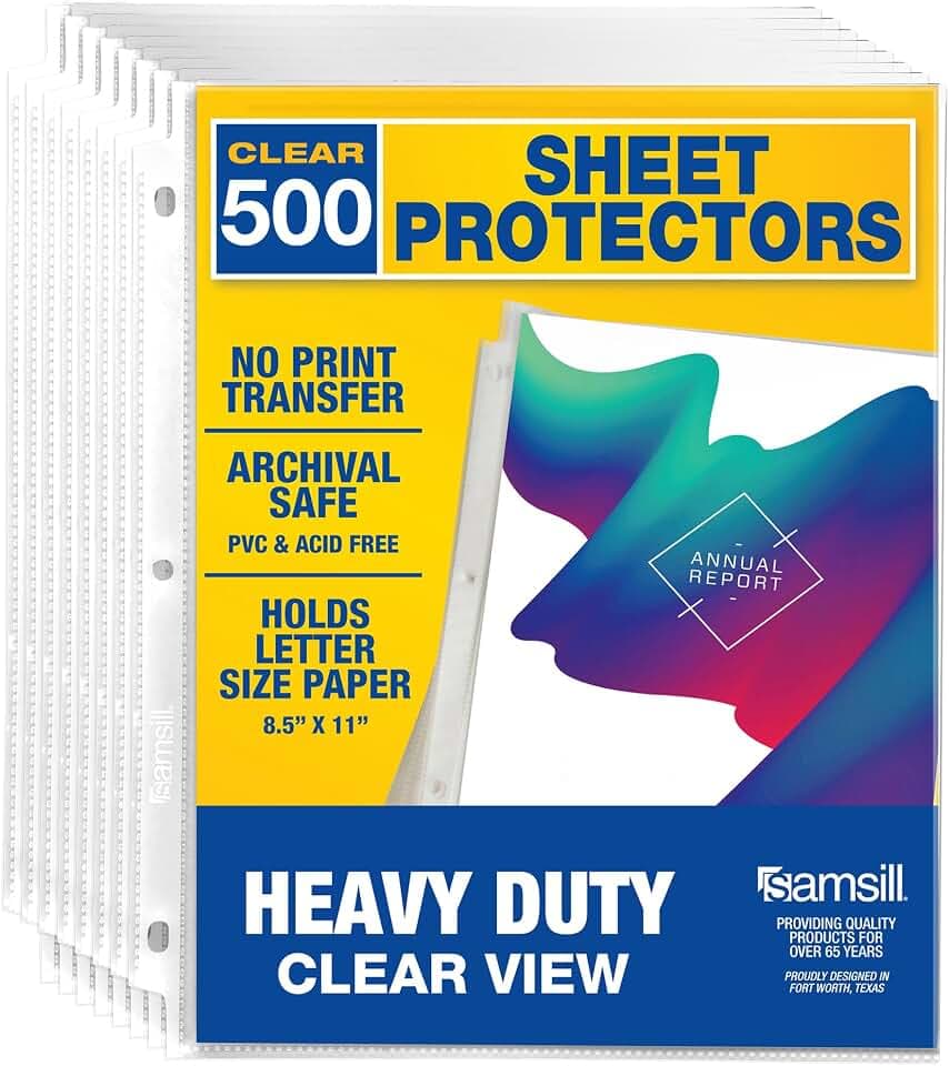 Samsill 500 Pack Heavy Duty Sheet Protectors, Crystal Clear, 8.5x11 Inch Page Protectors for 3 Ring Binder, Letter Size Protectors, Reinforced Holes, Clear Document Sleeve, Top Loading, Acid Free
