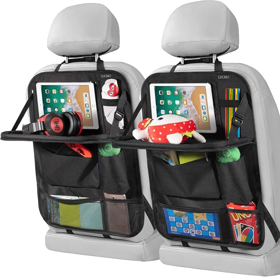 LUCMO Car Backseat Organizer with Foldable Tablet Holder, Black