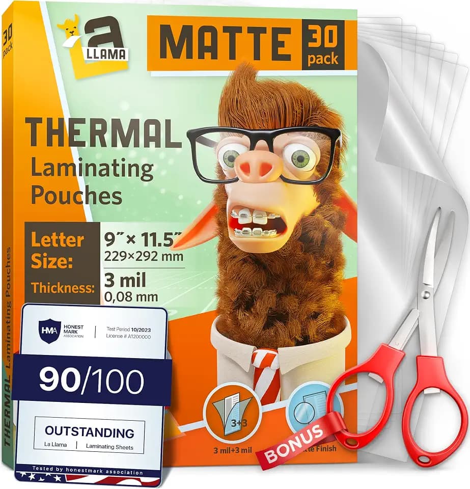 Matte Thermal Laminating Pouches 9 x 11.5 Inches, 3 Mil Thick, 30 Pack, Letter Size Laminating Sheets 8.5 x 11