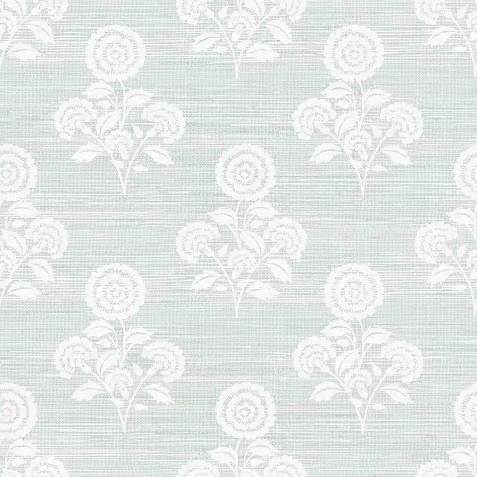 NuWallpaper Flourish Block Print Whisper Blue Faux Grasscloth Peel and Stick Wallpaper, SSS6310