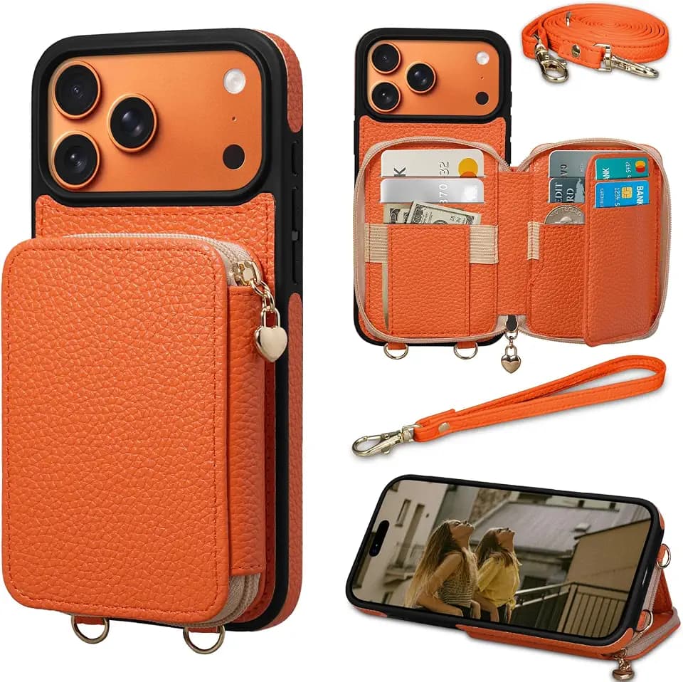 Lanyard Wallet Case for iPhone 18 Pro Max iPhone 17 Pro Max Orange