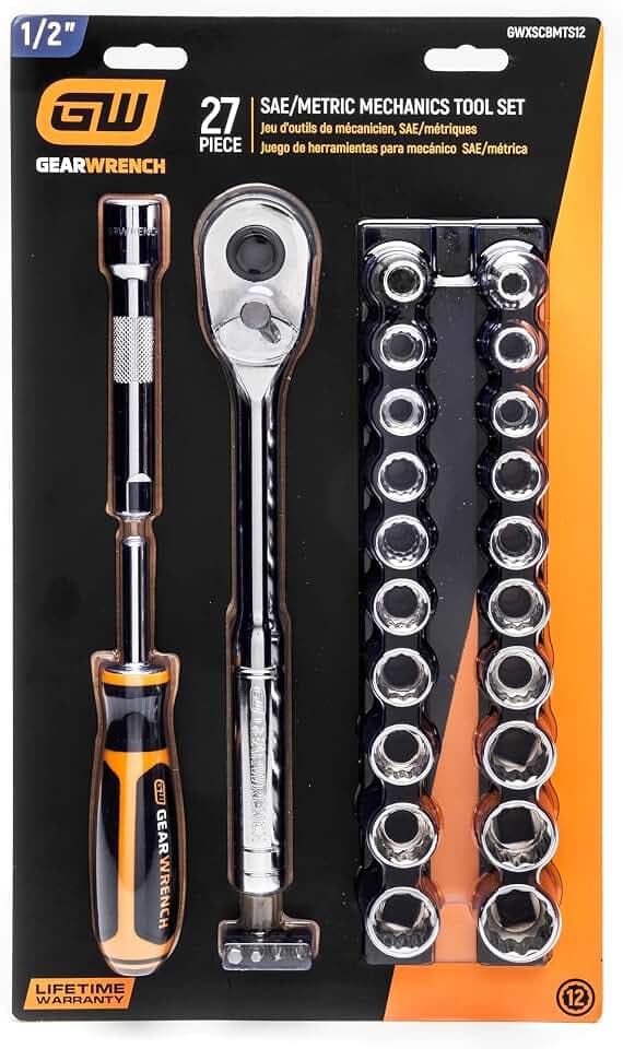 GEARWRENCH 27 Pc 1/2" Dr 12 Pt SAE/mm Mechanics Hand Tool Set | GWXSCBMTS12