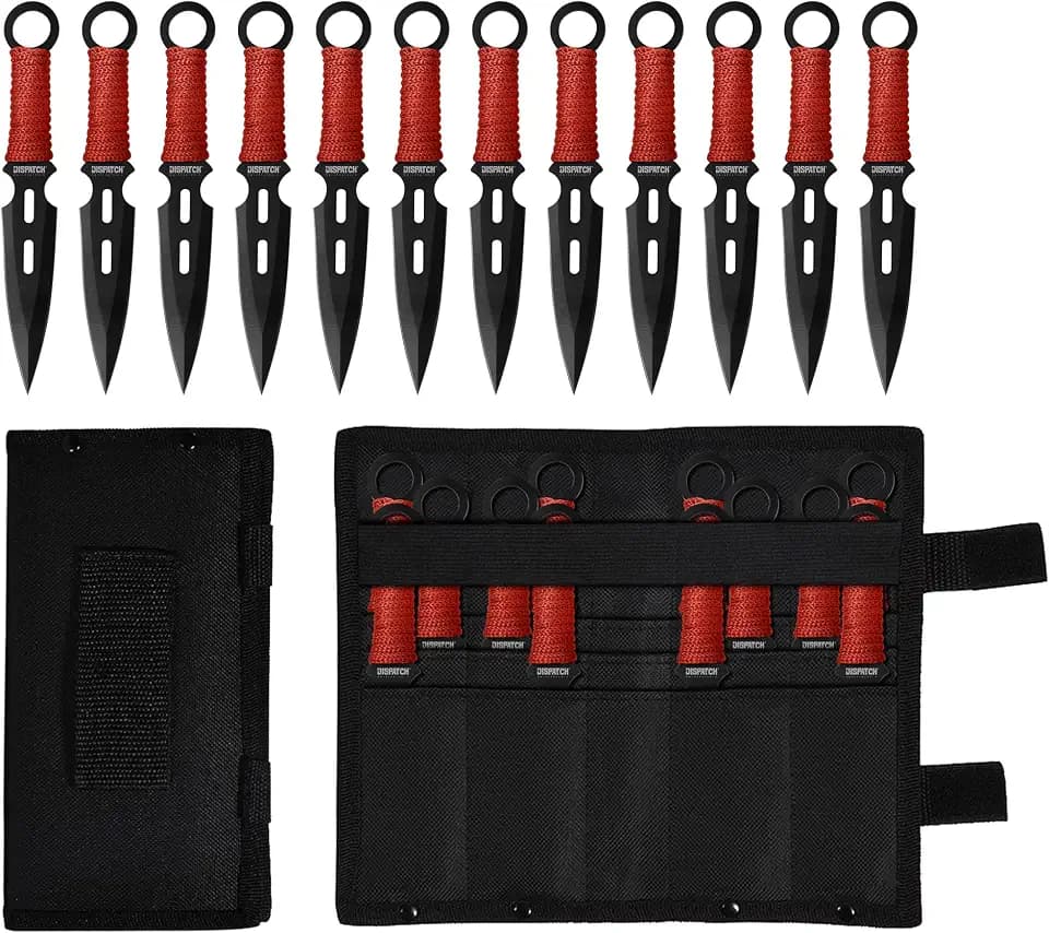 Dispatch 12-Piece 6.5" Throwing Knife Set, Stainless Steel Well-Balanced Throwers with Paracord Handle, Includes Nylon Storage Case for Outdoor Recreation & Competition