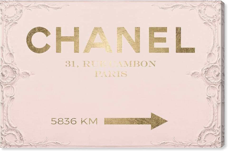 The Oliver Gal Artist Co. Fashion and Glam Modern Canvas Art - Couture Road Sign Rococo Gold Blush, Wall Art for Living Room, Bedroom, and Bathroom, 24 in x 16, Pink and Gold Home Decor