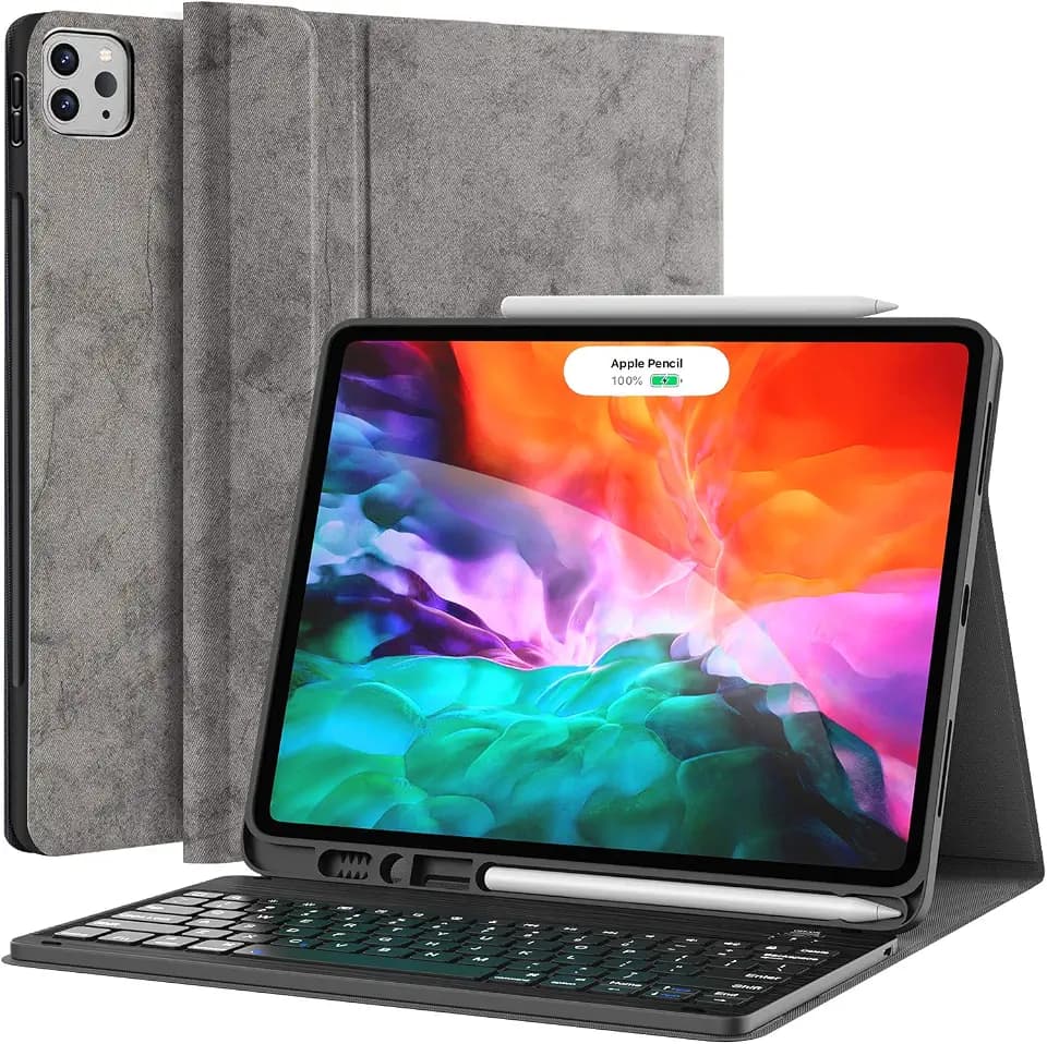 CHESONA for iPad Pro 12.9 inch 2022 Case with Keyboard, Keyboard (for iPad 12.9-inch Pro - 6th Generation, 5th/4th/3rd Generation) - Wireless Detachable - with Pencil Holder for 2022 Pro 12.9, Gray