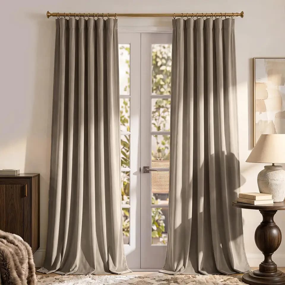 RYB HOME Taupe Velvet Curtains 84 inches Long for Bedroom