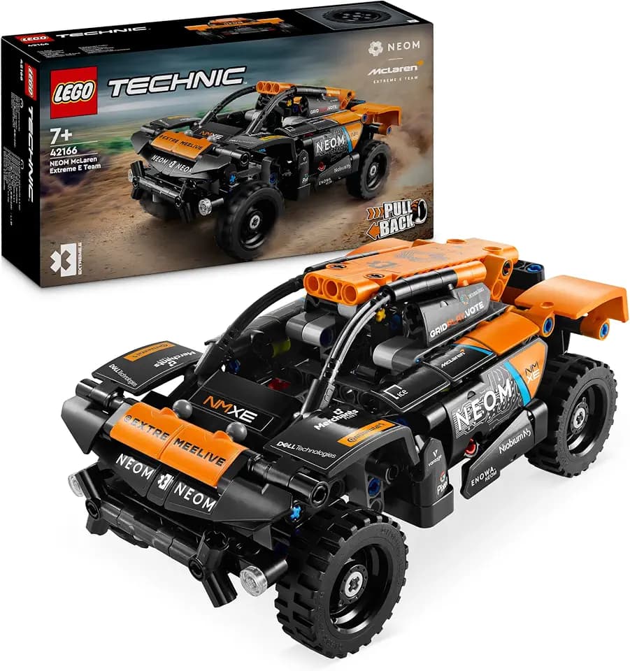 LEGO Technic NEOM McLaren Extreme E Race Car Set, Auto-Spielzeug mit Rückziehmotor für Kinder, baubares Aufziehauto, Technik-Geschenk für Jungs und Mädchen ab 7 Jahren 42166