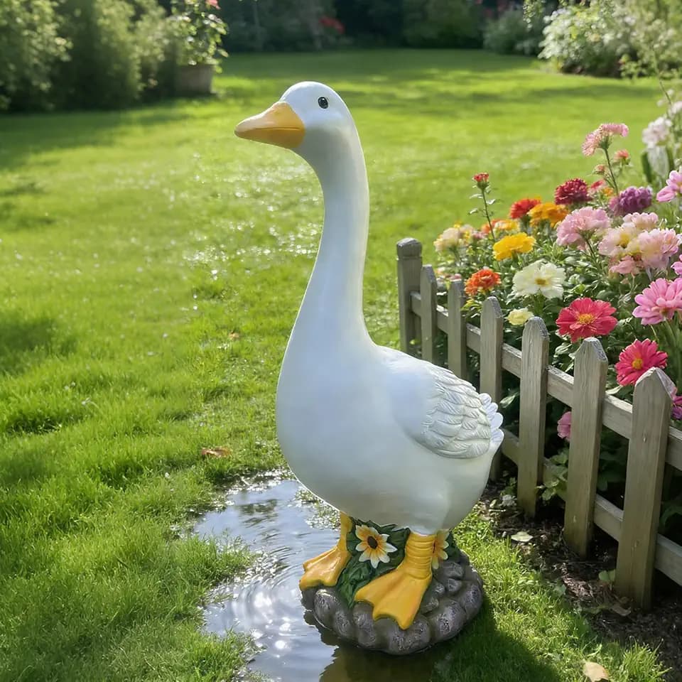 Porch Goose Statue Outdoor 20 Inch Large White Porch Goose Sculpture Décor for Home Garden Lawn Yard Patio Entryway Accent,Cute Resin Goose Figurine Gift for Mom Grandma Women