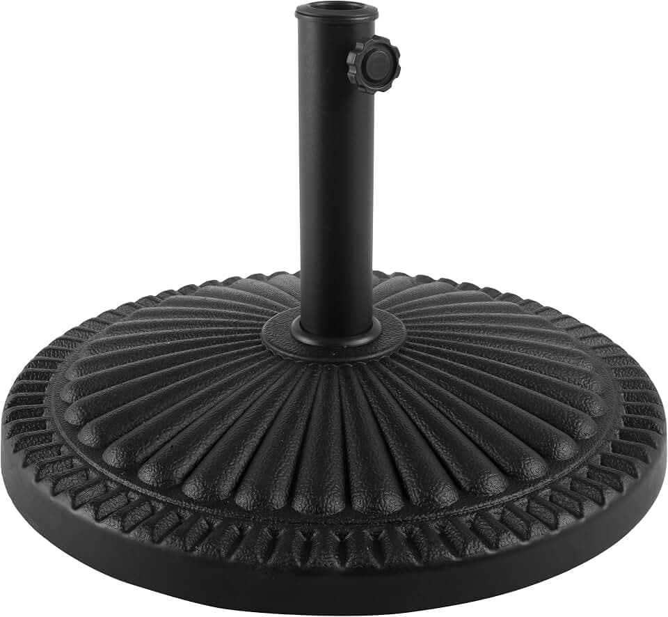 Pure Garden Patio Umbrella Base - 39lb Weighted Resin and Cement Patio Umbrella Stand Outdoor Base - 9.8” Stem Fits 1.5-1.9” Diameter Poles - Outdoor Umbrella Base for Deck or Poolside (Black)