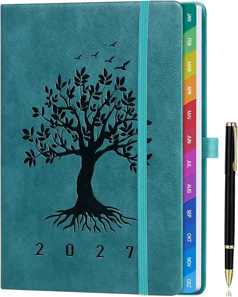 Kalender 2027 A5 Buchkalender 1 Woche 2 Seiten, Deutsch - Türkis