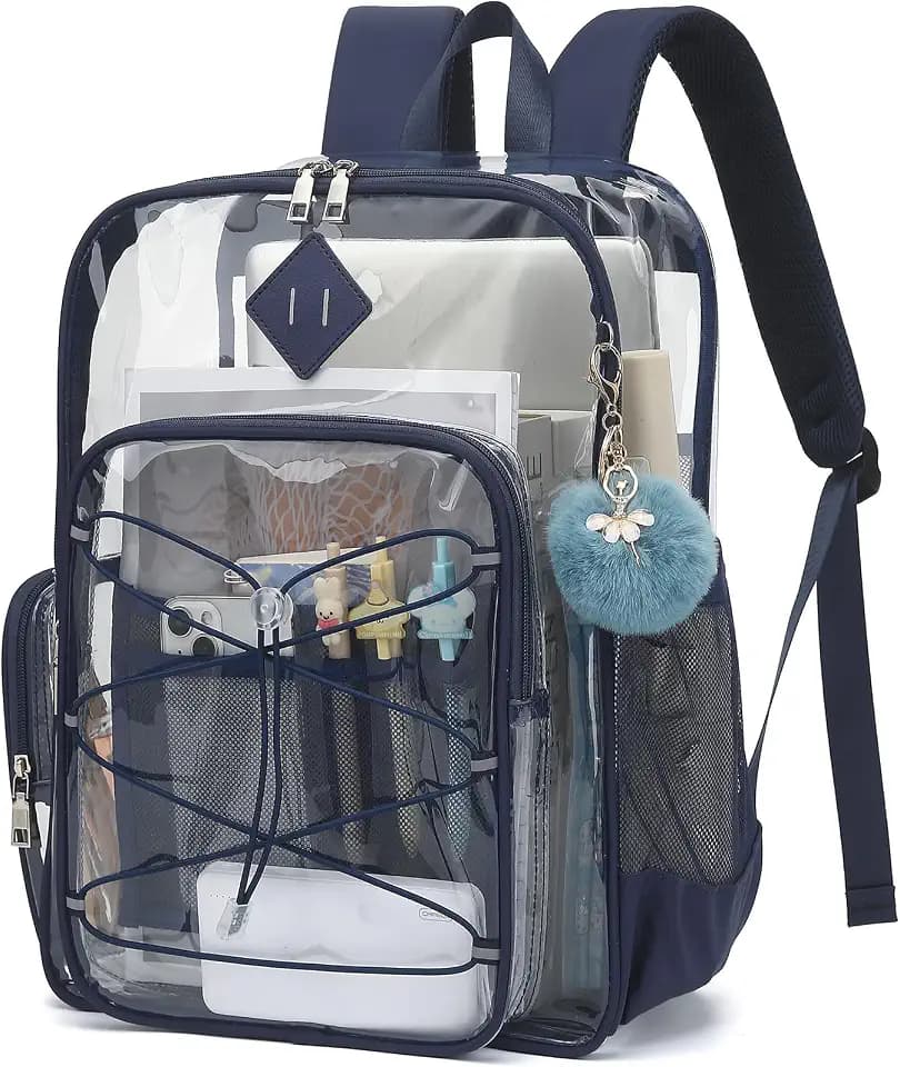 Clear Backpack for School Girls Women, Boys Kids Heavy Duty PVC Transparent Backpacks See Through Clear Bookbags Navy Blue