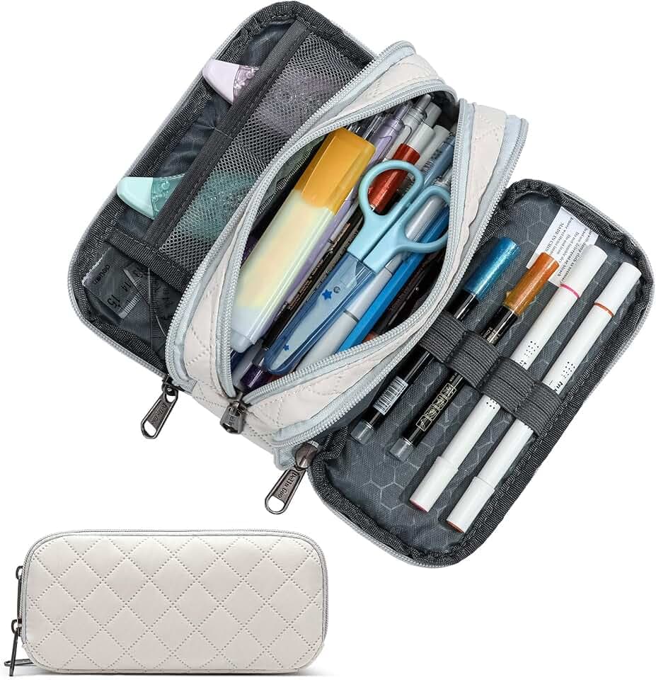 Della Gao Large Pencil Case, Big Capacity Pencil Pouch with 3 Compartments