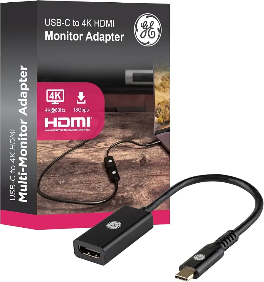 GE USB-C to 4K HDMI Multi-Monitor Adapter, Ultra HD Video & Audio