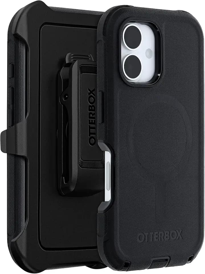 OtterBox iPhone 16 (Only) - Defender Series MagSafe Case - Black - Holster Clip Included - Built-in Magnets - Screenless - Rugged & Durable - with Port Protection - Non-Retail Packaging