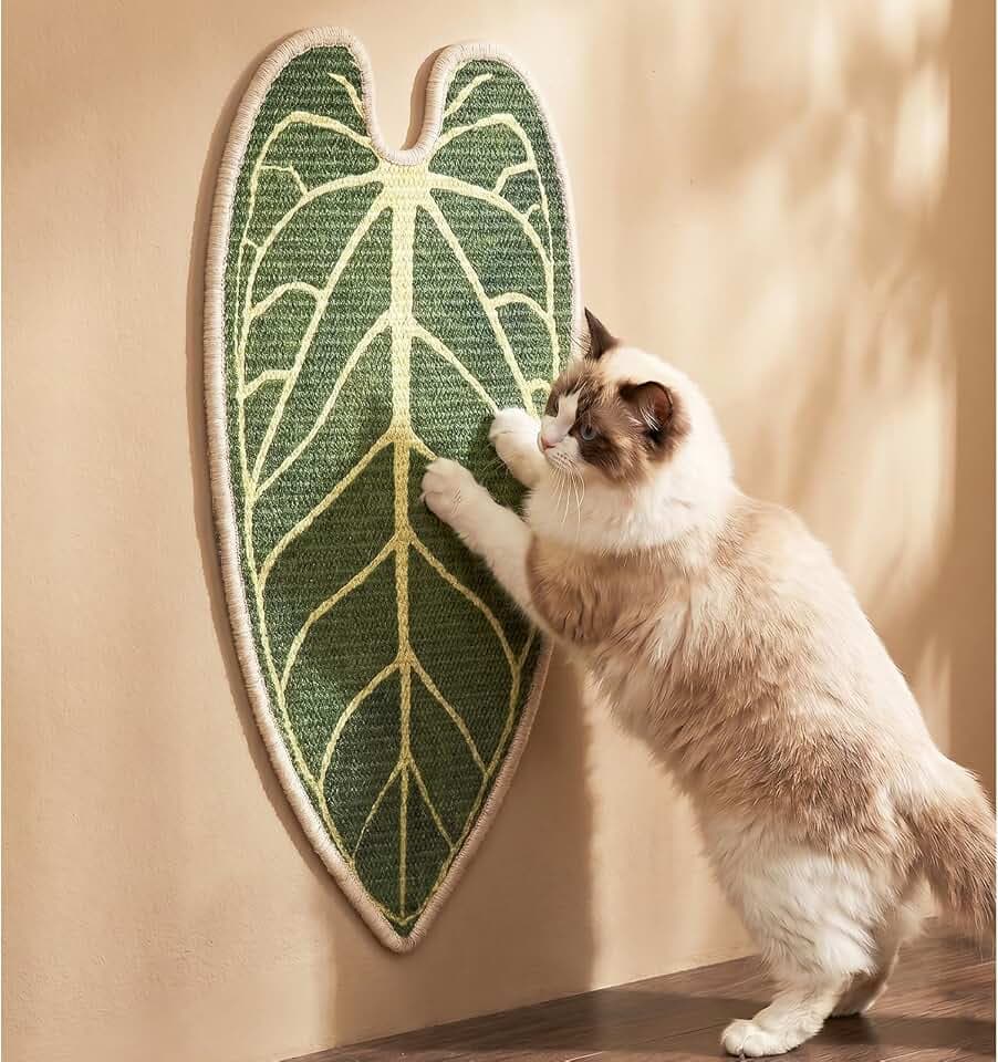 Natural Sisal Cat Scratching Mat,Self-Adhesive Wall Cat Scratch Pad,Large Indoor Leaf-Patterned Cat Scratch Rug are Designed to Protect Walls, Sofas, Floors and Furniture