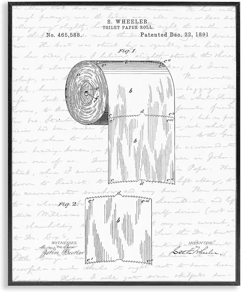 Vintage Patent Bathroom, 11 x 14 Inch Framed Giclée Print
