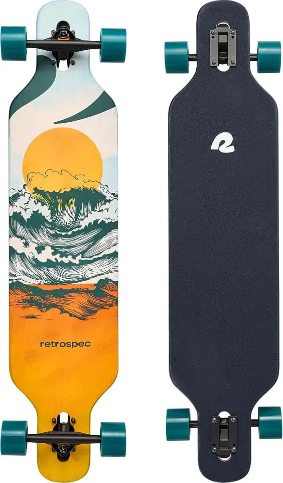 Retrospec Rift Drop-Through Longboard Skateboard Complete Canadian Maple Wood Cruiser w/Drop-Through Trucks for Commuting, Cruising, Carving & Downhill Riding
