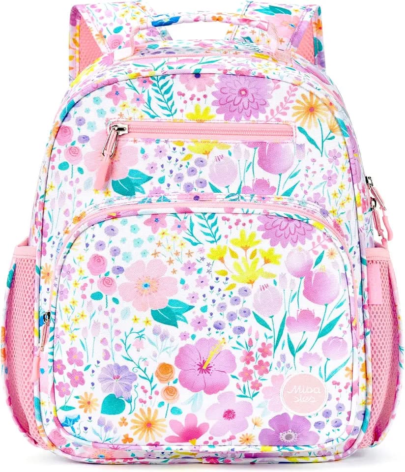 mibasies Kids Backpack for Girls: Girls Backpack 5-8 - Kindergarten Elementary School Bookbag for Girl - Flower Pink