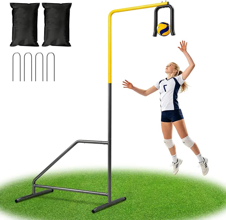 Volleyball Setter Spike Trainer, Adjustable Height Solo Practice Equipment for Setting, Spiking, Hitting, Serving, Easy Ball Reload, Heavy Duty Stable Base for Indoor & Outdoor Training
