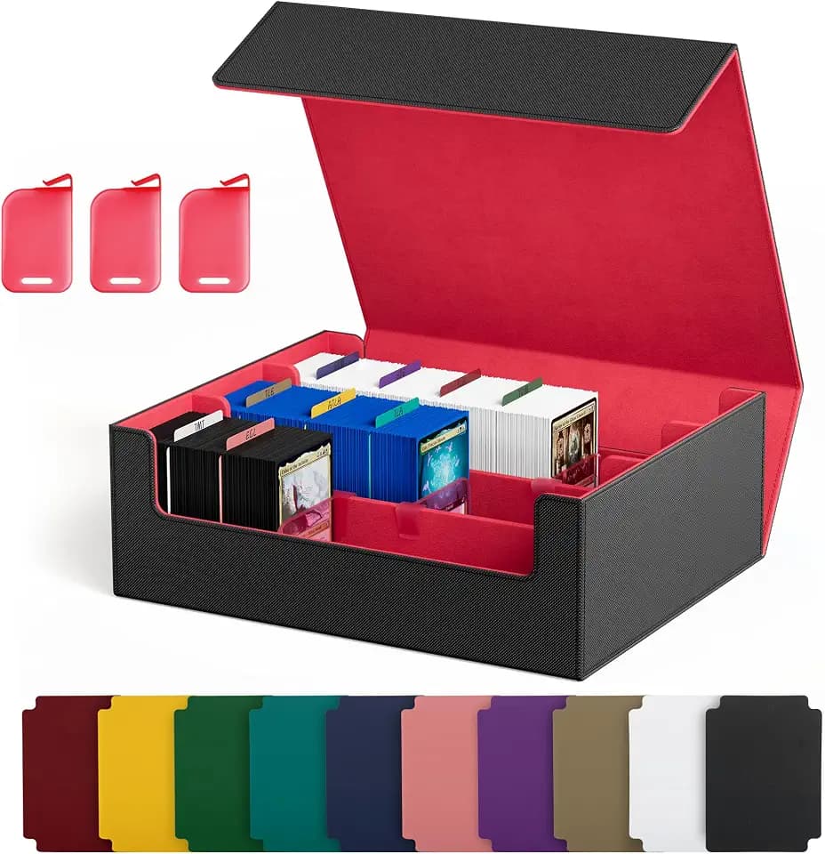 UAONO Sammelkarten-Aufbewahrungsboxen für 1800+ Karten, Premium Magnetic Deck Boxen, Leather Deck Case mit Trennwänden, Spielkarten Deck Boxe für TCG MTG YuGiOh Karten (Schwarz und Rot)