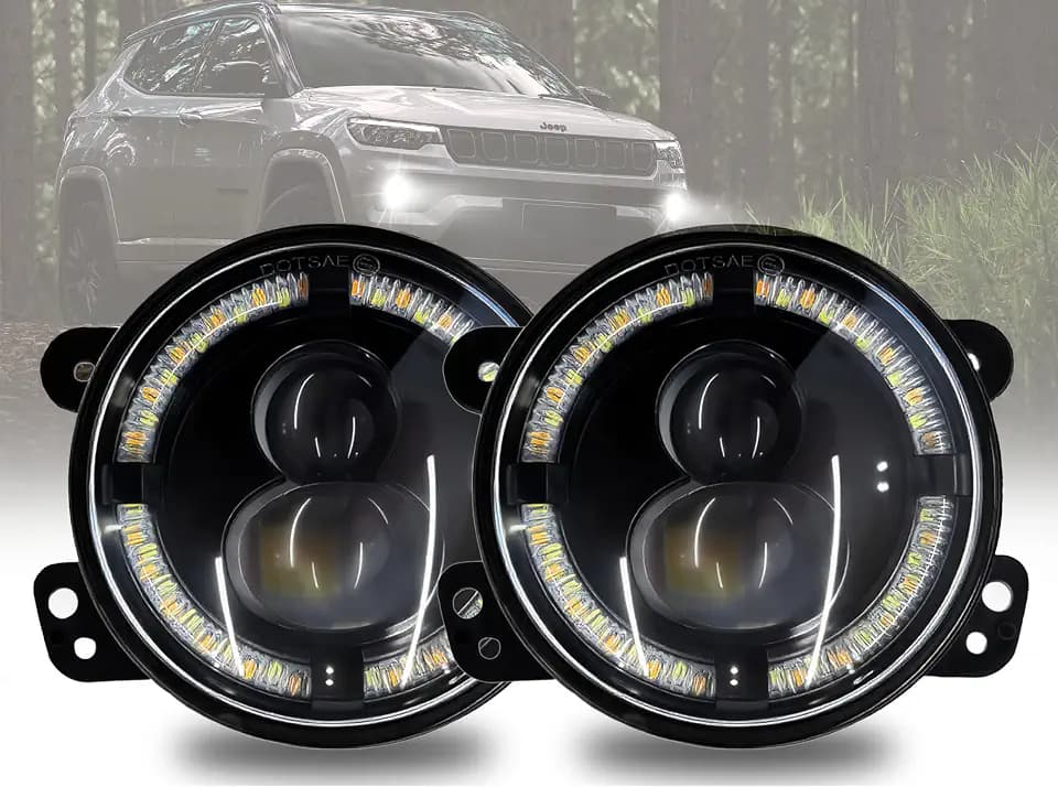 4 Inch LED Fog Lights 60W High-Intensity DIY Off Road Fog Lamp for Jeep Wrangler JK Rubicon Unlimited JKU 2007-2018,Round Fog Lamps with High and Low Beam