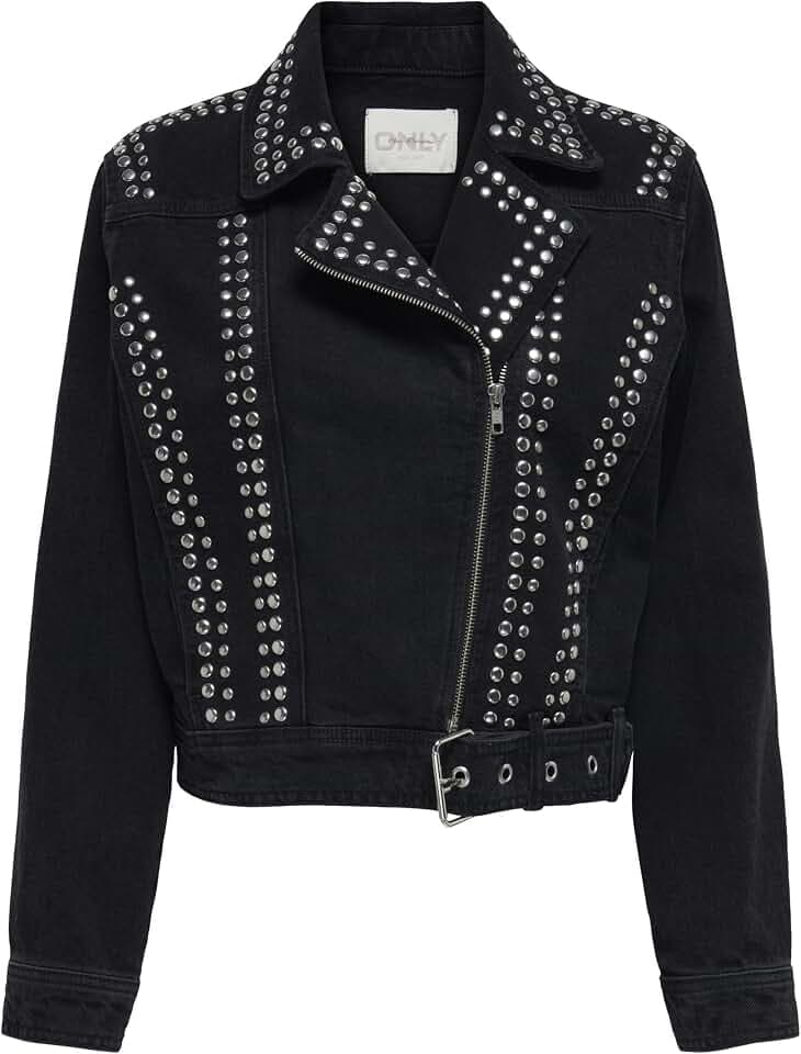 ONLY Damen Onlgilla Ls Stud Dnm Biker Jacket Cro Jacke