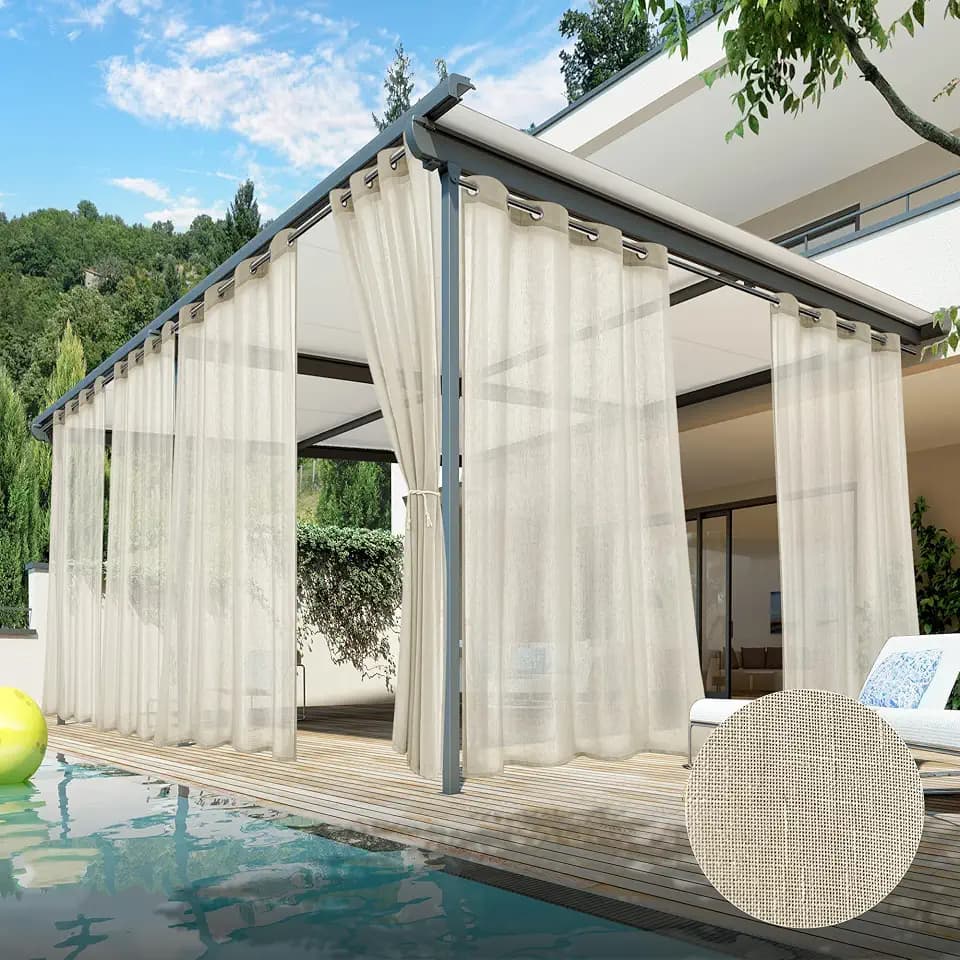 Semi Voile Beige Sheer Outdoor Curtains for Patio 6 Pcs 54x84 In
