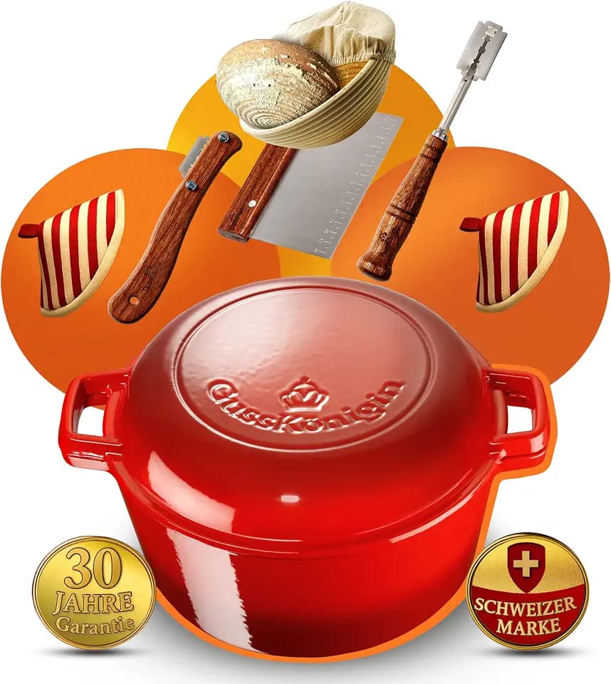 2in1 Brottopf 26 cm– Gusseisen Topf Brot Backen als Dutch Oven– Emaille Brotbacktopf & Brotbackform– Bratentopf/Schmortopf mit Deckel für Induktion– Gadgets für Bäcker- 30 Jahre Garantie