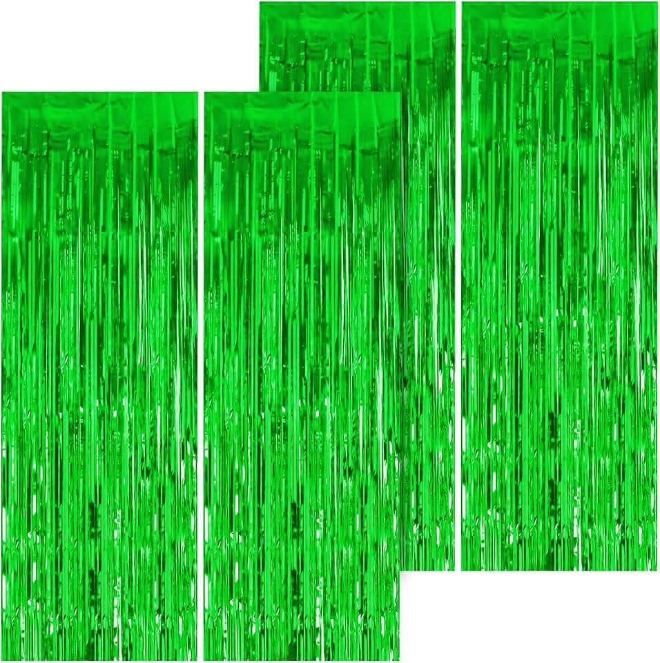 4 STK Folien Vorhänge, 1m x 3m Lametta Vorhang Hintergrund, Grün Metallic Lametta Vorhänge, Selbstklebende Folien Fransen Lametta, Partydekorationen für Geburtstags,Abschlussball, Hochzeit