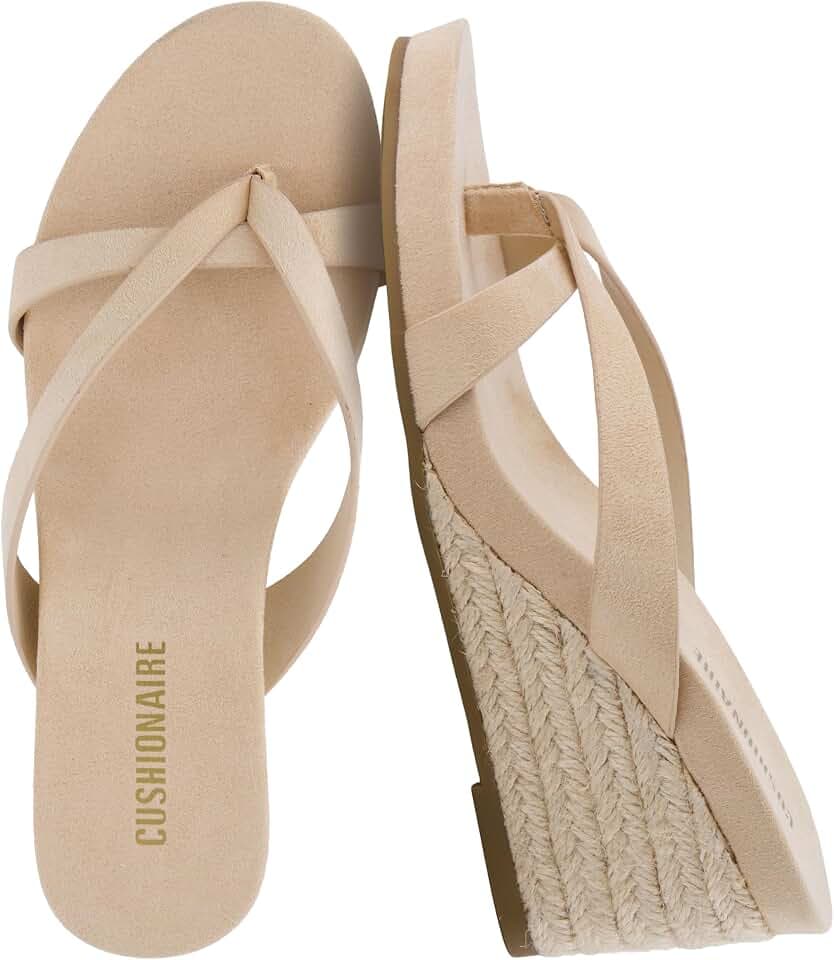 CUSHIONAIRE Ferry Espadrille Wedge Sandals for Women, Thong Platform Flip Flops with Cross Strap and Slip-On Design