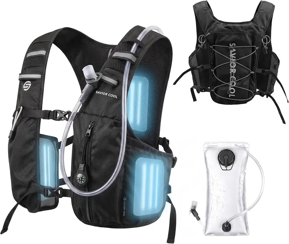 Kühlende Laufweste mit Trinkblase 2L, 10L Trinkrucksack, 3 Kühlpacks, 180 Min Kühlsystem, Reflektierend, für Damen und Herren