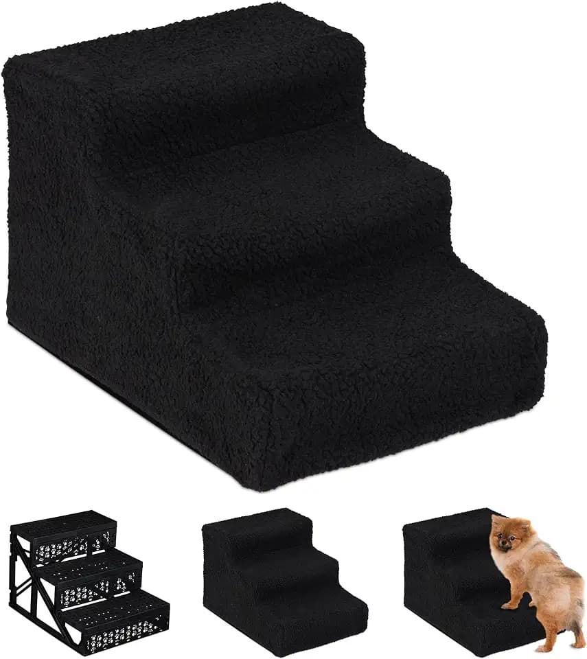 Relaxdays Hundetreppe 3 Stufen, kleine & große Hunde, Bett & Couch, schwarz